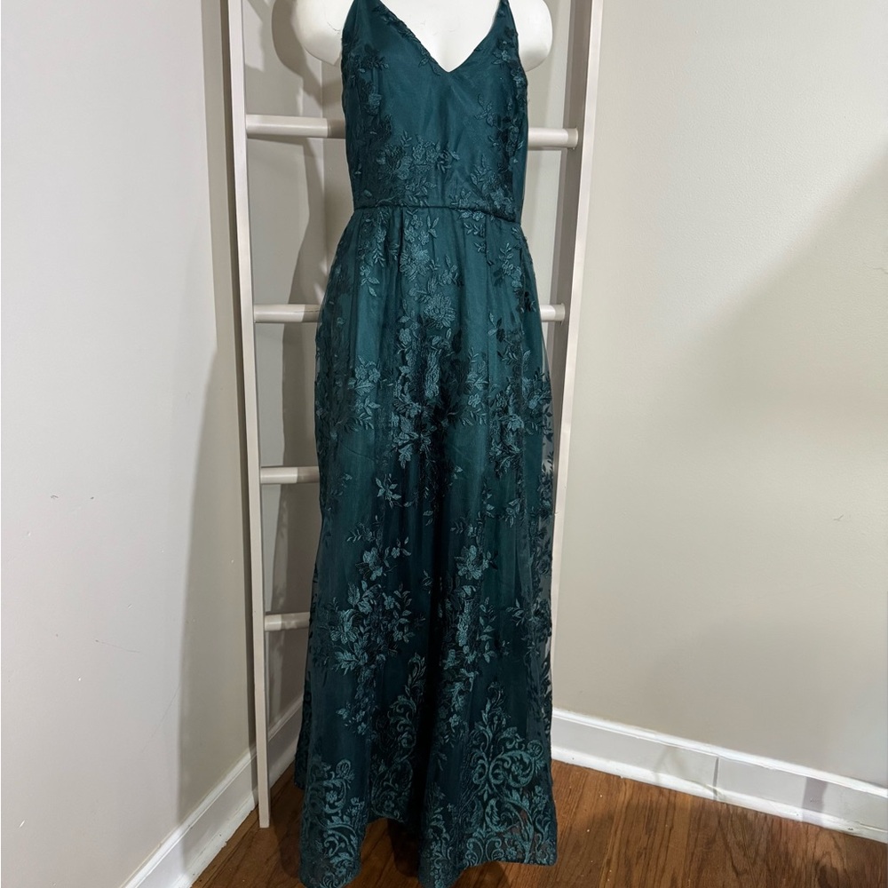 BCX Emerald Green Floral Lace Prom Dress